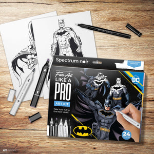 Some of the contents of the Spectrum Noir Batman Pro Art Kit