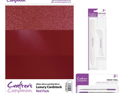 Crafter's Companion A4 Red Luxury Cardstock Pack with 2 FREE Essential Tools