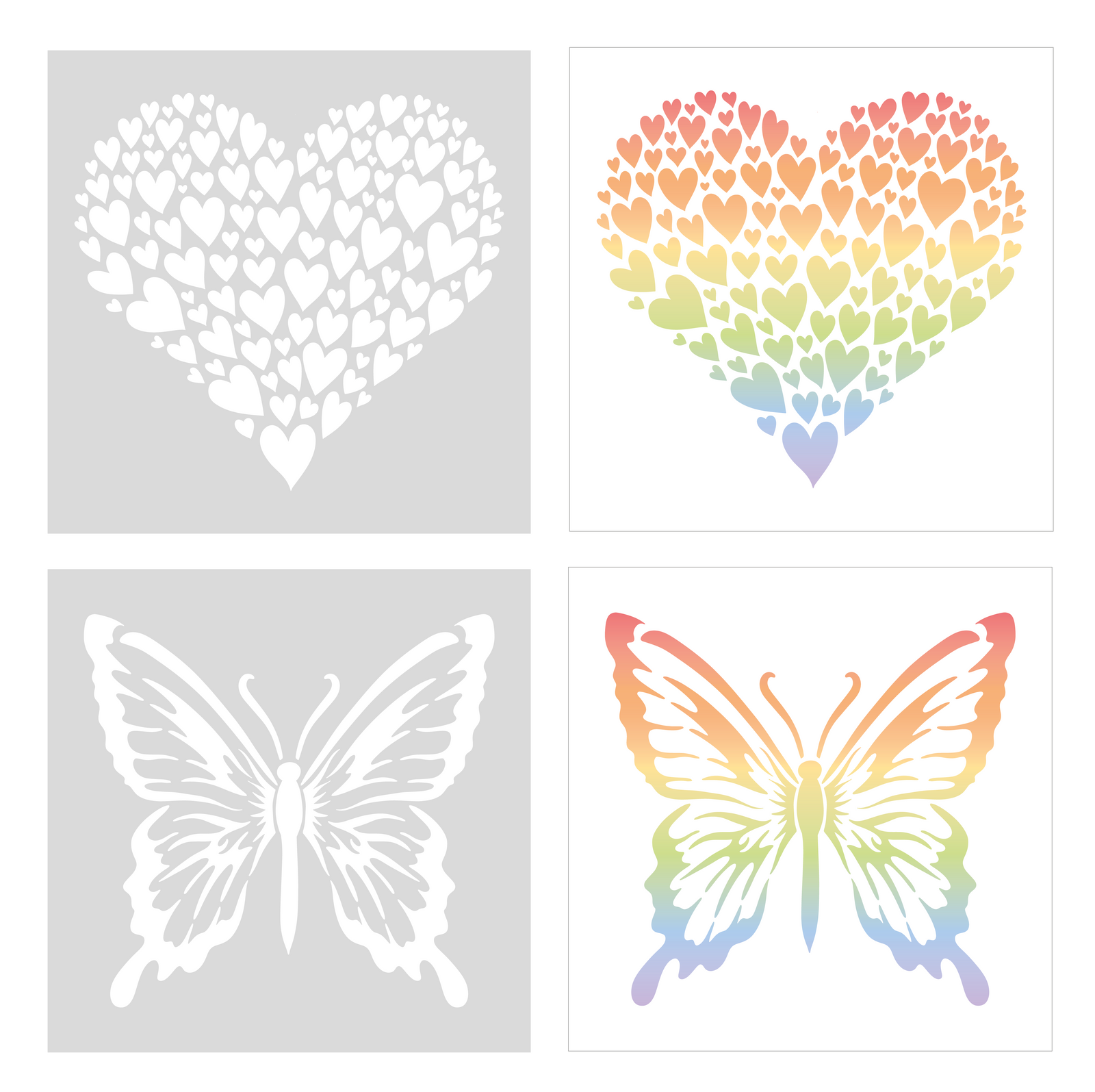 Colour Your World 6x6" Stencil Set - Butterflies and Hearts