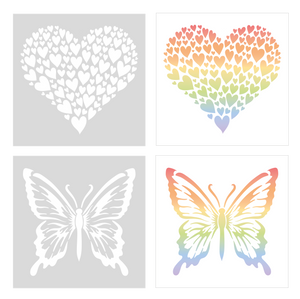 Colour Your World 6x6" Stencil Set - Butterflies and Hearts