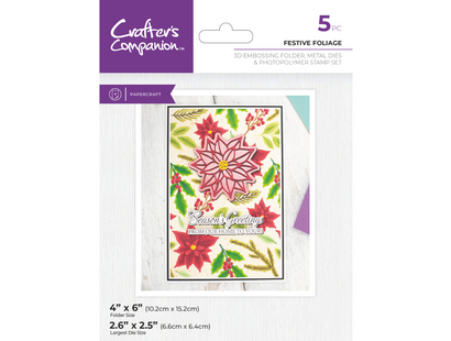 Crafter's Companion 3D Embossing Folder, Metal Die & Photopolymer Stamp - Festive Foliage