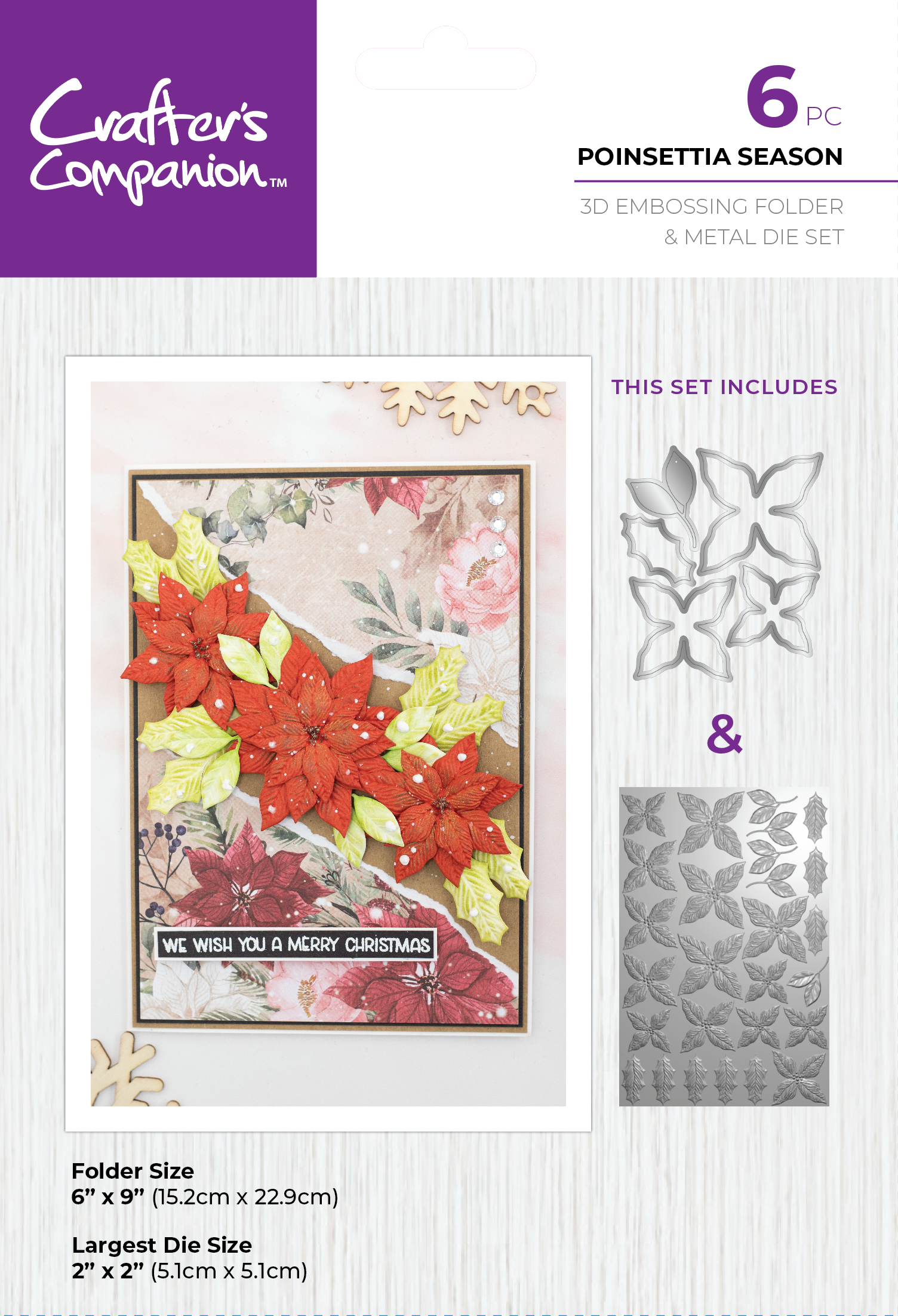 Crafters Companion 6” x 9” 3D Folder & Metal Die - Poinsettia Season