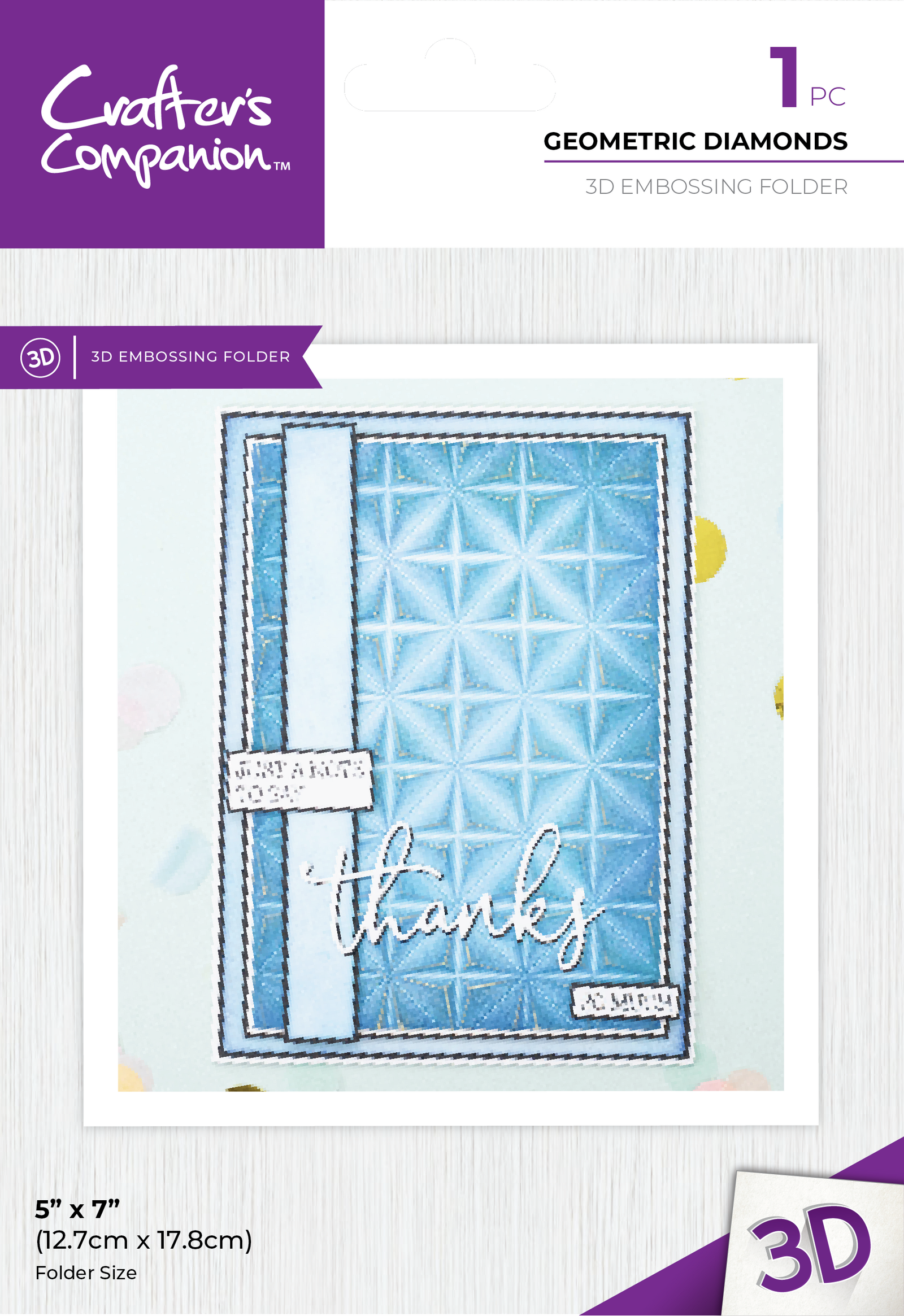 Crafter's Companion 3D Embossing Folder 5" x 7" - Geometric Diamonds