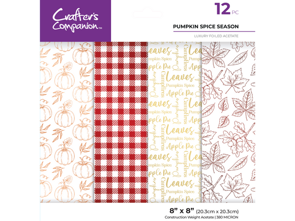 Crafters Companion  8” x 8” Luxury Foiled Acetate Pack - Pumpkin Spice Season