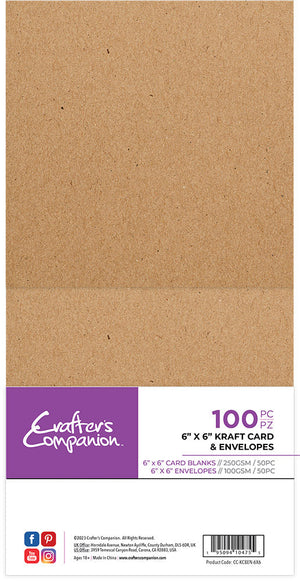 Crafter's Companion 6"x 6" Kraft Card & Envelopes - 100 Piece