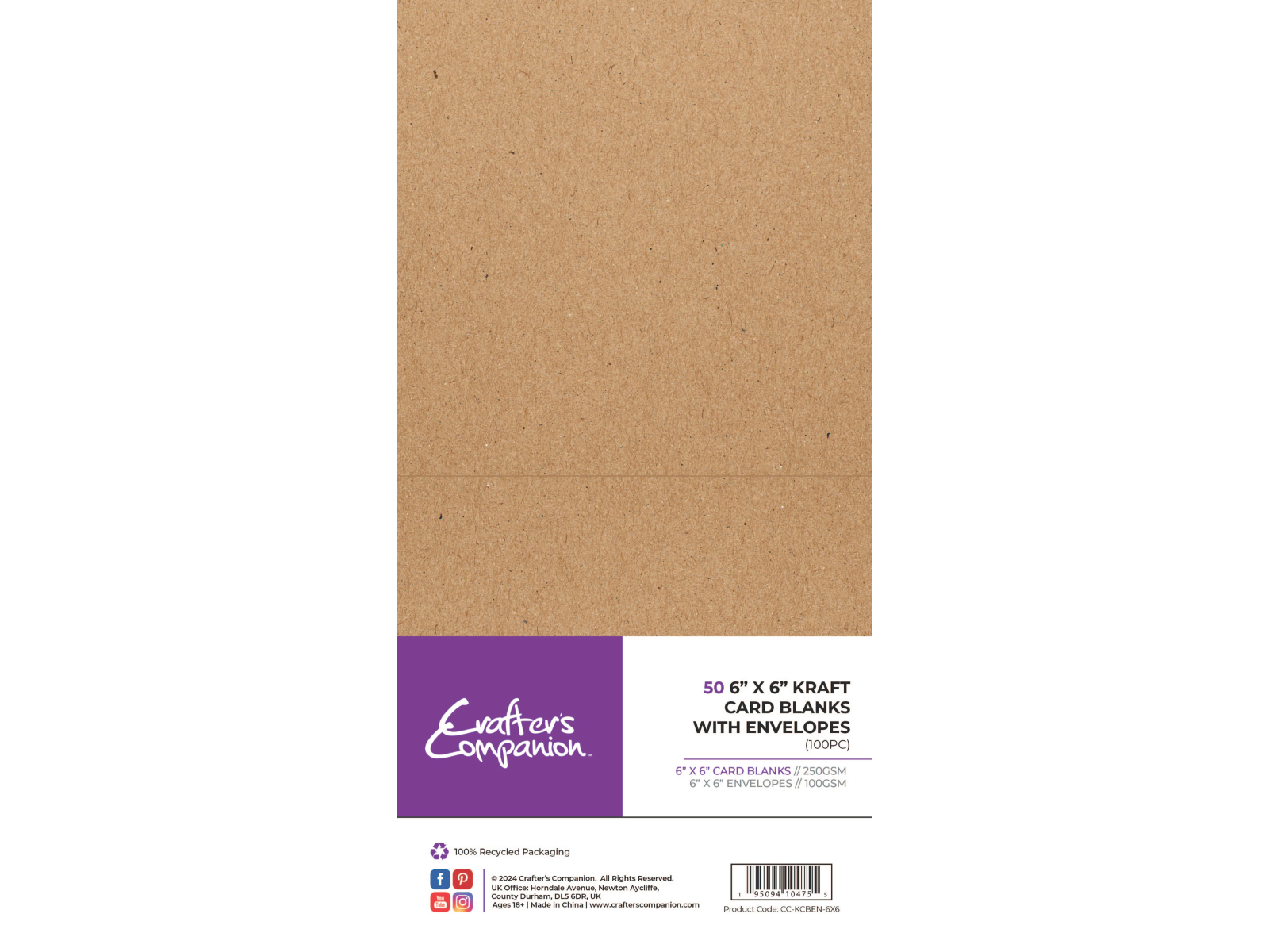 Crafter's Companion 6"x 6" Kraft Card & Envelopes - 100 Piece