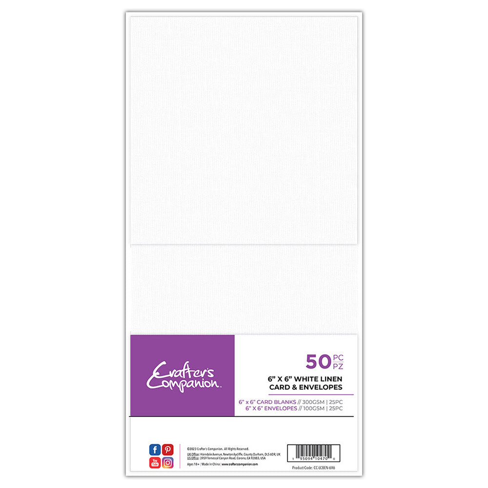 Crafter's Companion 6"x 6" White Linen Card & Envelopes - 100 Piece