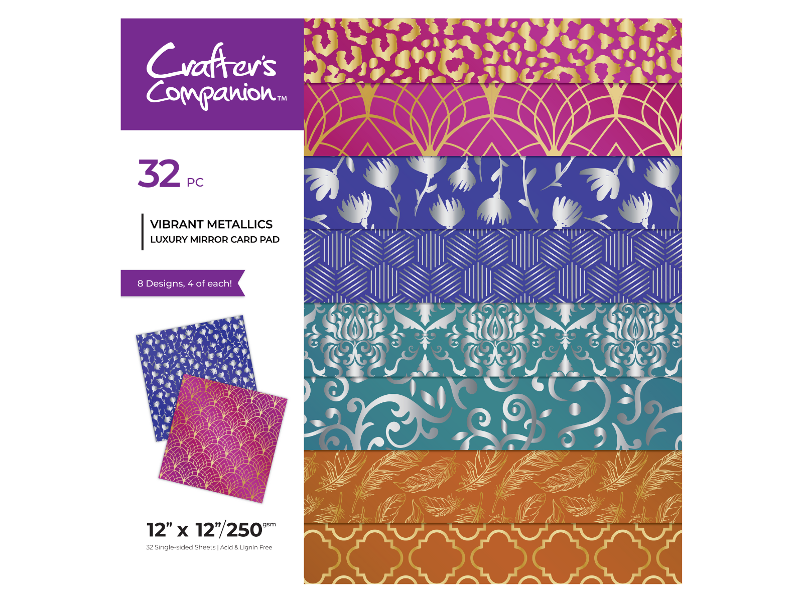 Crafter's Companion - Luxury Mirror Card Pad 12" x 12" - Vibrant Metallics