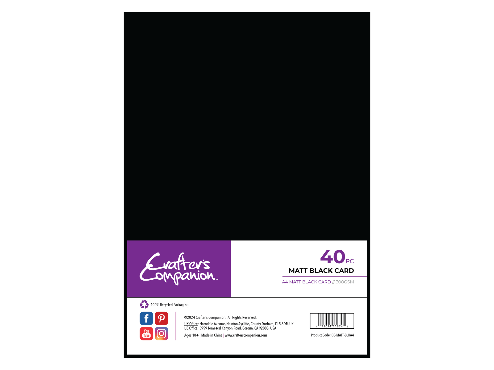 Crafter's Companion Matt Black Card A4