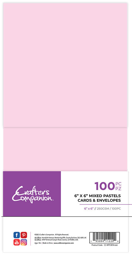 Crafter's Companion 6" x 6" Mixed Pastels Card & Envelopes - 100 Pack