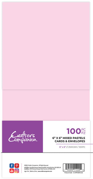 Crafter's Companion 6" x 6" Mixed Pastels Card & Envelopes - 100 Pack