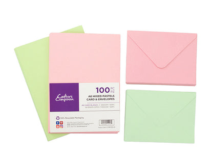 Crafter's Companion A6 Mixed Pastels Card & Envelopes - 100 Pack