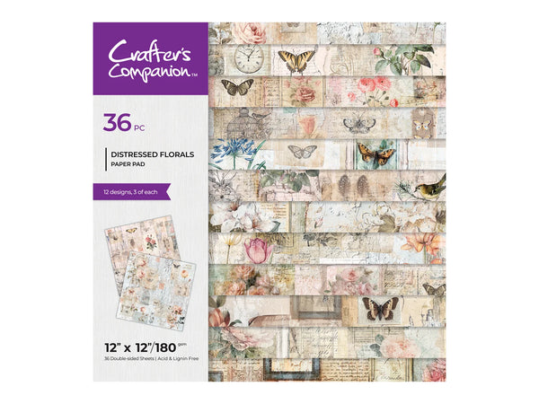 Crafters Companion 12” x 12” Paper Pad - Distressed Florals 