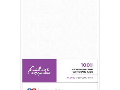 Crafter's Companion A4 Premium Linen White Card Pack - 100 Sheets