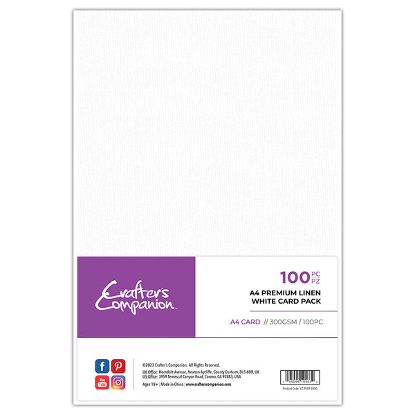 Crafter's Companion A4 Premium Linen White Card Pack - 100 Sheets