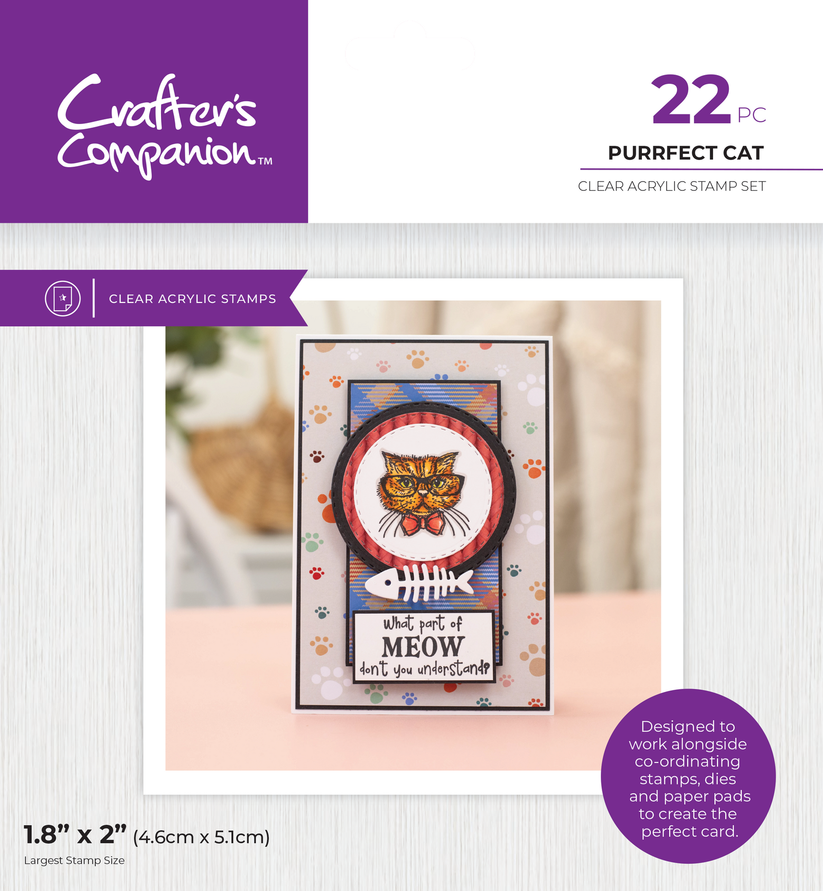 Crafter's Companion Pets Rule Clear Acrylic Stamps - Purrfect Cat