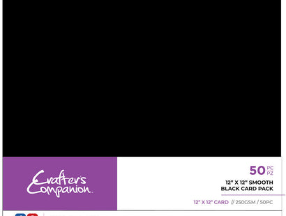 Crafter's Companion 12" x 12" Smooth Black Card Pack - 50 Sheets