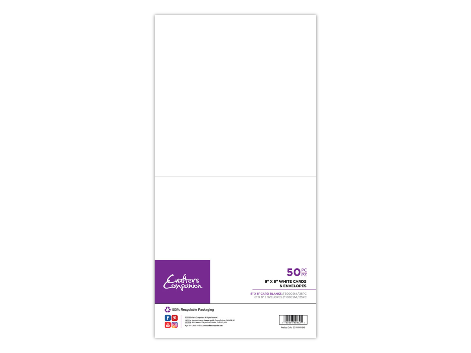 Crafter's Companion 8"x 8" White Card & Envelopes - 50 Piece