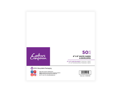 Crafter's Companion 8"x 8" White Card & Envelopes - 50 Piece