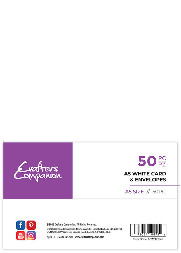 Crafter's Companion A5 White Card & Envelopes - 50 Piece