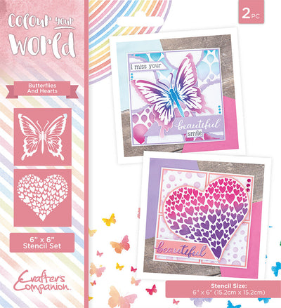 Colour Your World 6x6 Stencil Set - Butterflies and Hearts