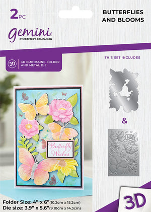 Gemini 4 x 6" 3D Embossing Folder & Metal Die - Butterflies and Blooms