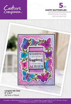 Gemini Embossed Frames Embossing Folder, Die & Stamp Set – Happy Butterflies