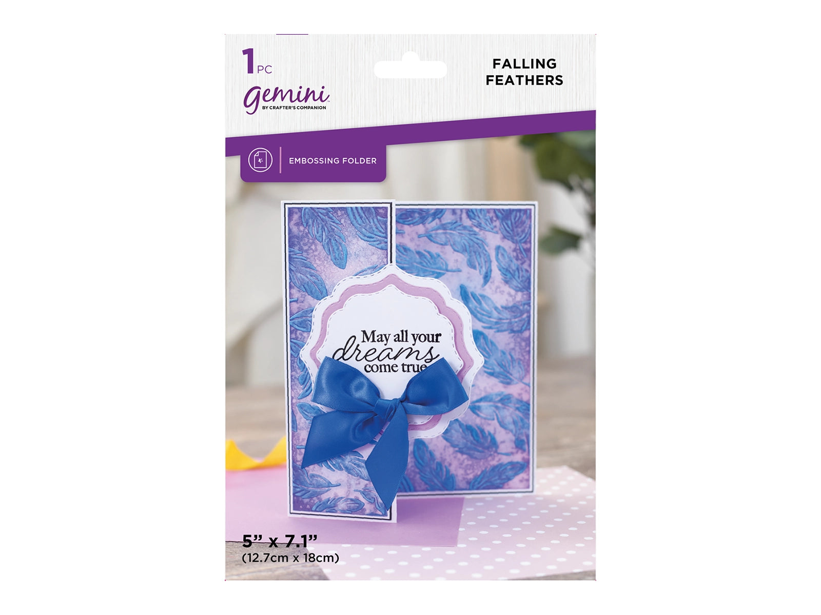 Gemini 5 x 7” 2D Textured Embossing Folder - Falling Feathers