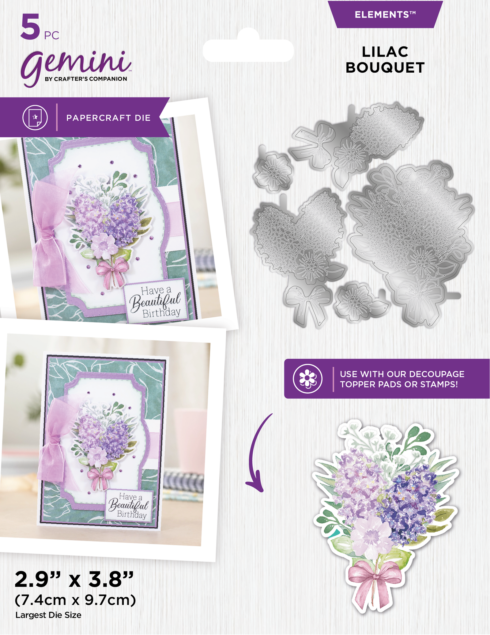 Gemini Elements Floral Decoupage Die - Lilac Bouquet