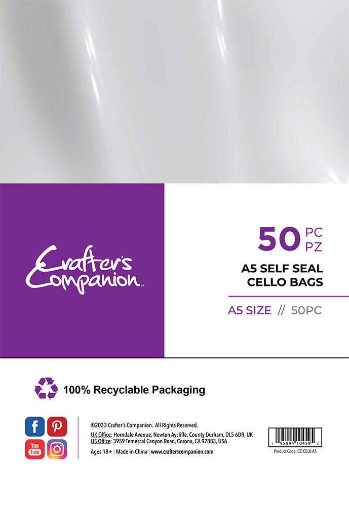 Crafter's Companion A5 Self Seal Cello Bags - 50 Pack