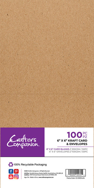 Crafter's Companion 6"x 6" Kraft Card & Envelopes - 100 Piece