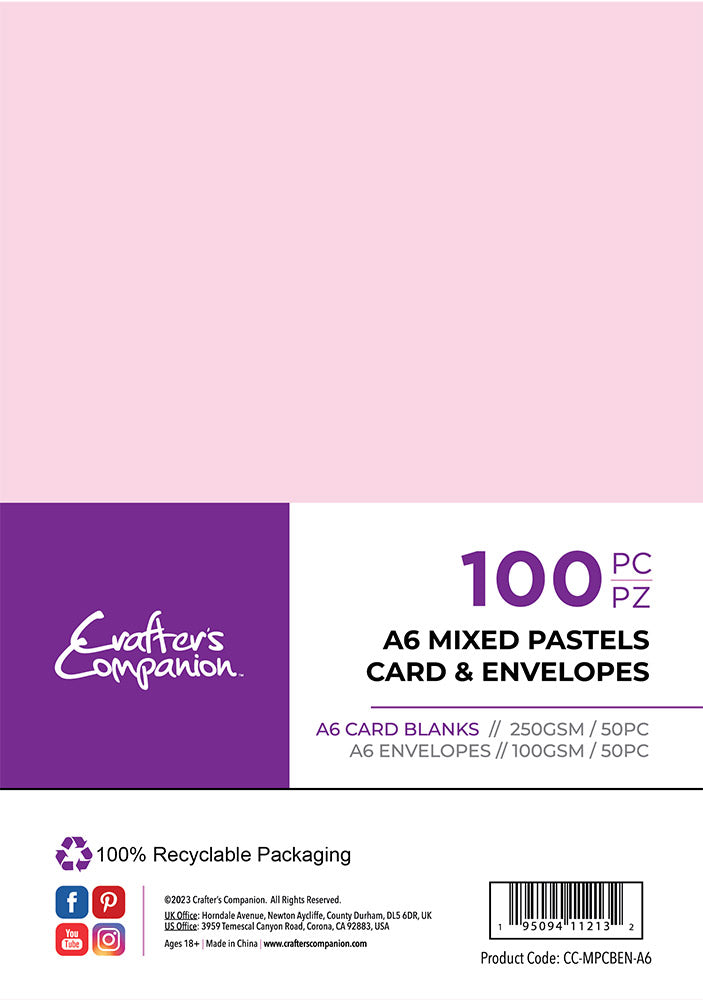 Crafter's Companion A6 Mixed Pastels Card & Envelopes - 100 Pack