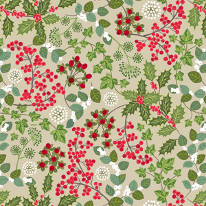 Lewis & Irene Fabric - Holly and Ivy on Natural with Pearl