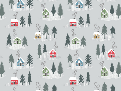 Lewis & Irene Fabric - Snow Day Houses on Silver