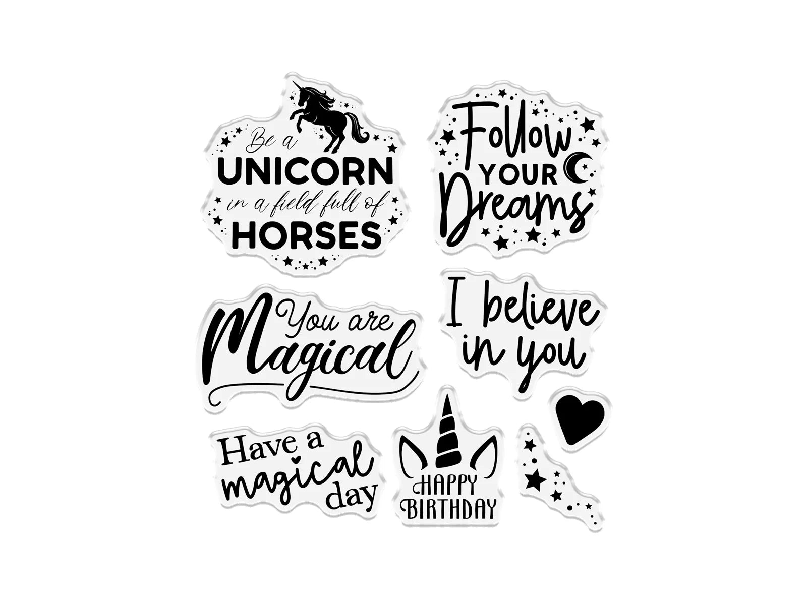 Majestic Unicorn Clear Acrylic Stamp Set - Unicorn Sentiments