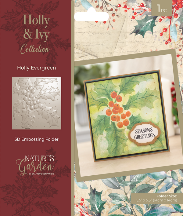 Nature’s Garden - 3D Embossing Folder 5.5” x 5.5” - Holly Evergreen