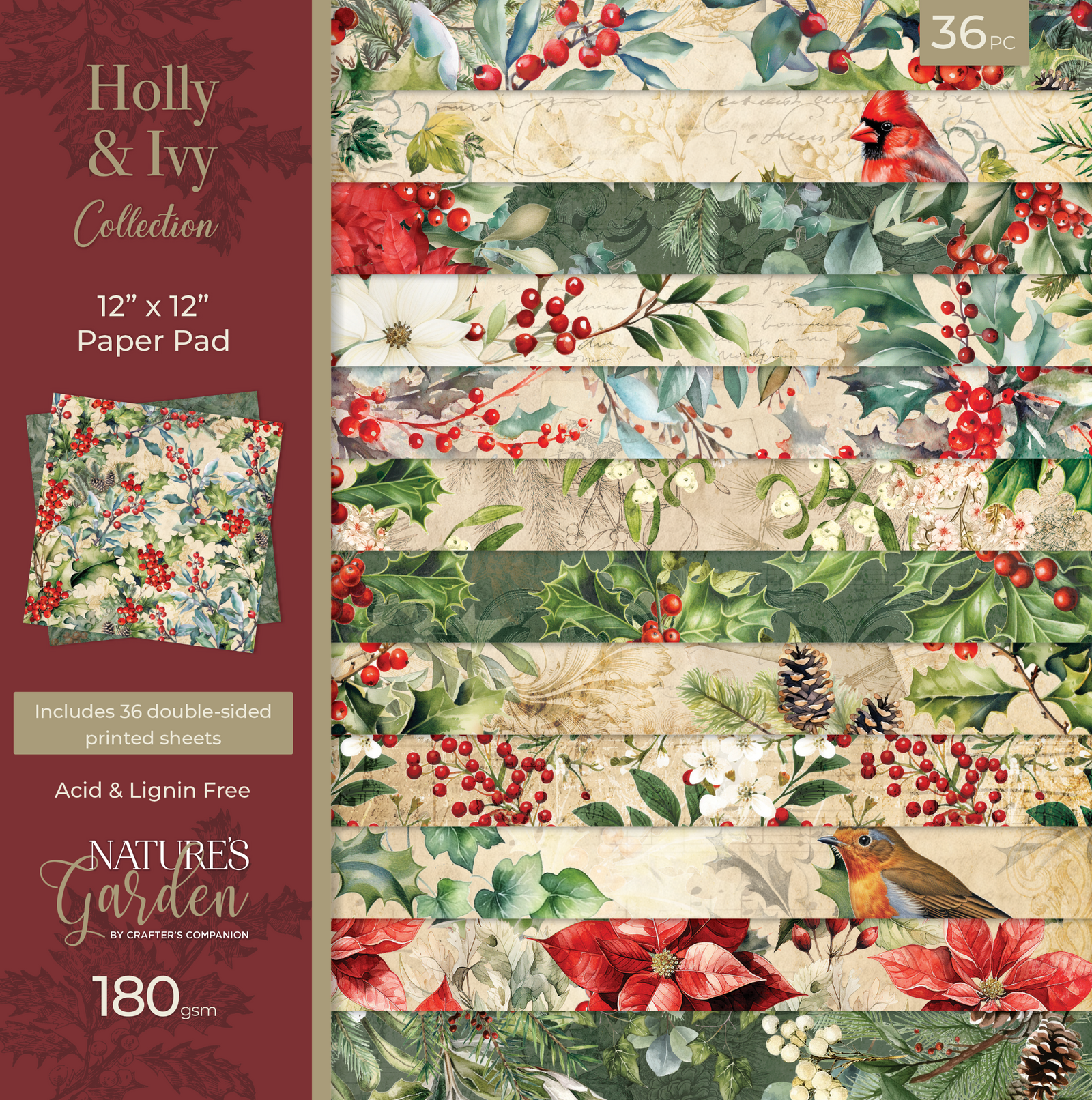 Nature’s Garden - Holly & Ivy - 12” x 12” Paper Pad