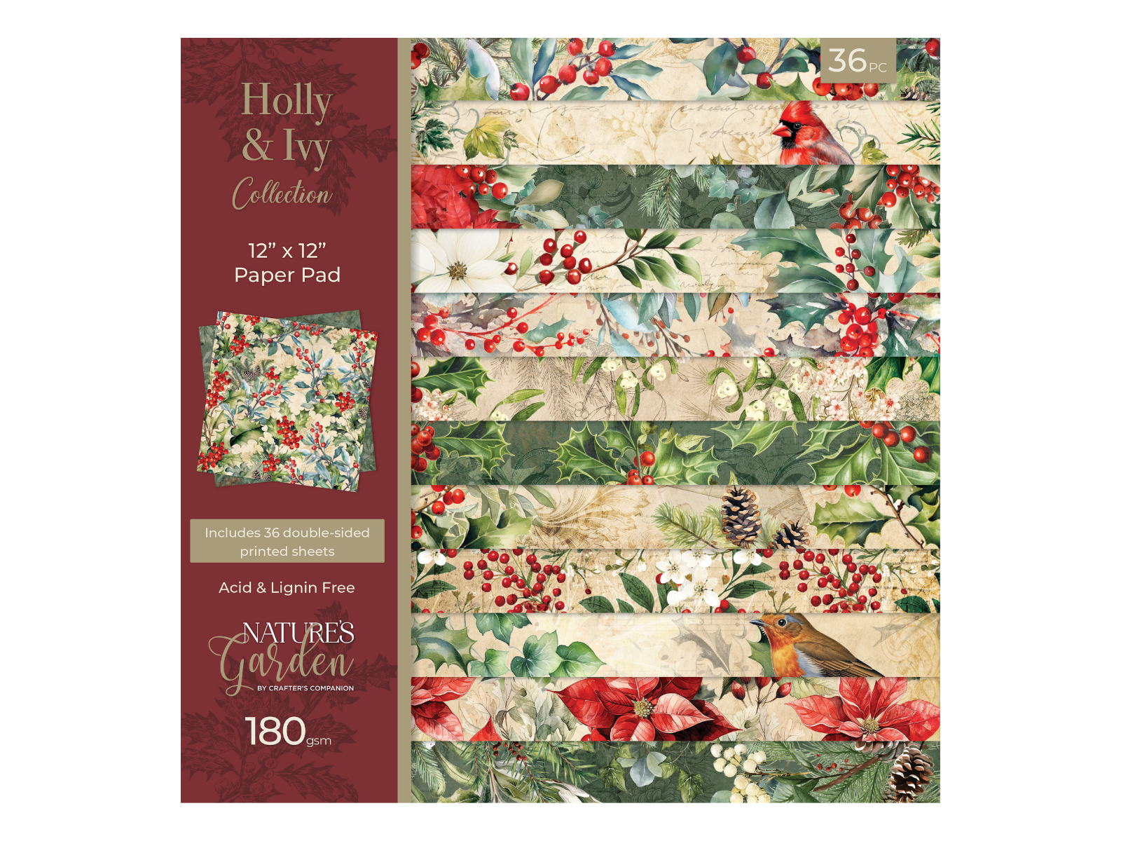 Nature’s Garden - Holly & Ivy - 12” x 12” Paper Pad