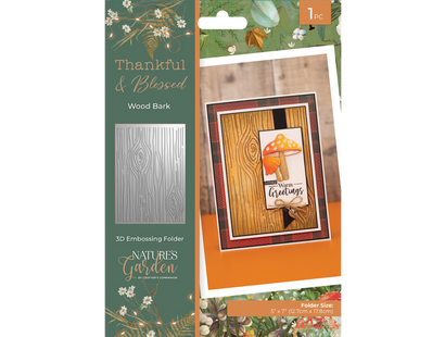 Nature's Garden - Thankful & Blessed 3D Embossing Folder - Wood Bark