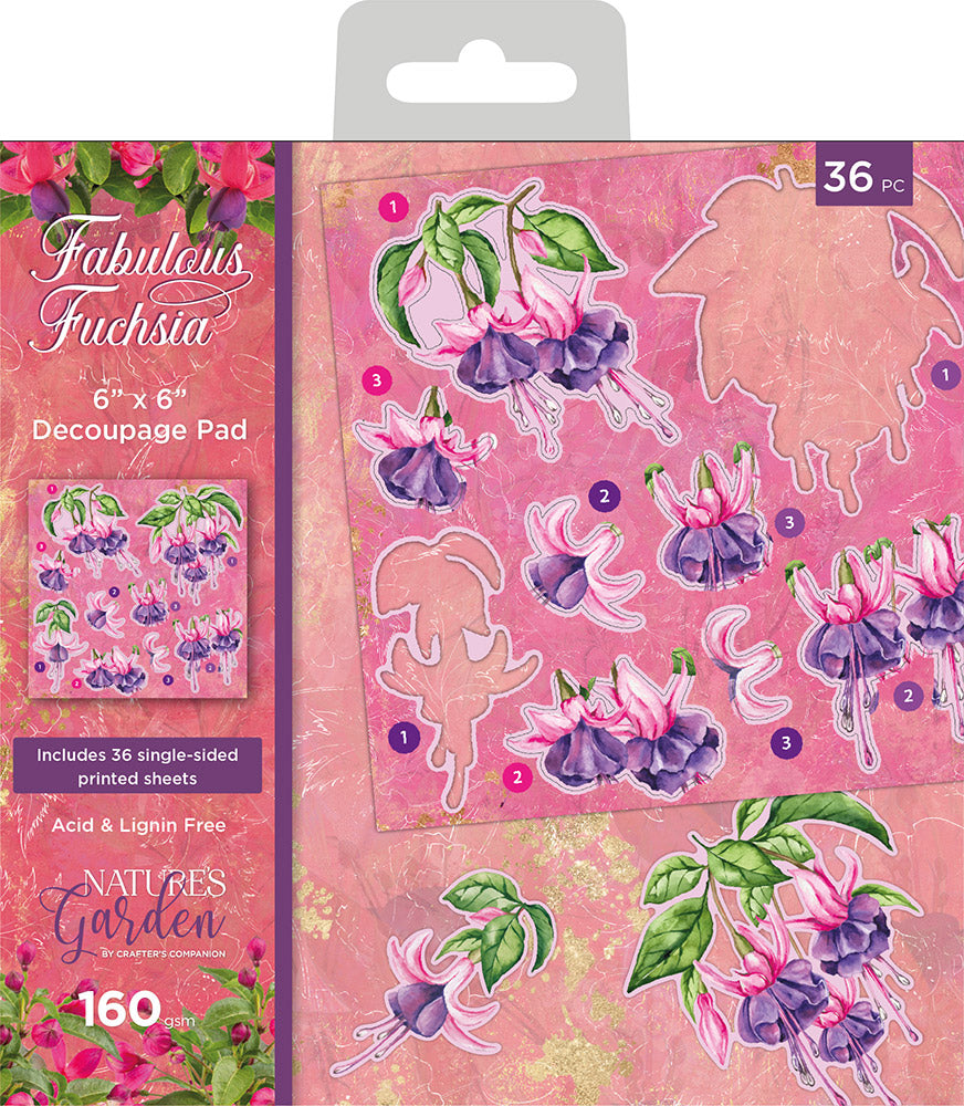 Nature's Garden Fabulous Fuchsia 6” x 6” Decoupage Pad