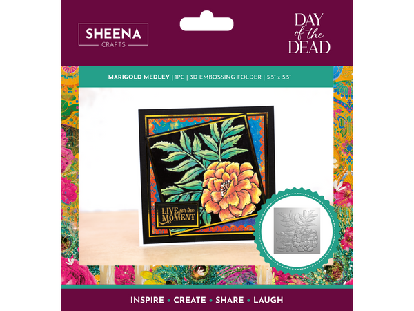 Sheena Douglass Day of the Dead 5.5” x 5.5” 3D Embossing Folder  - Marigold Medley