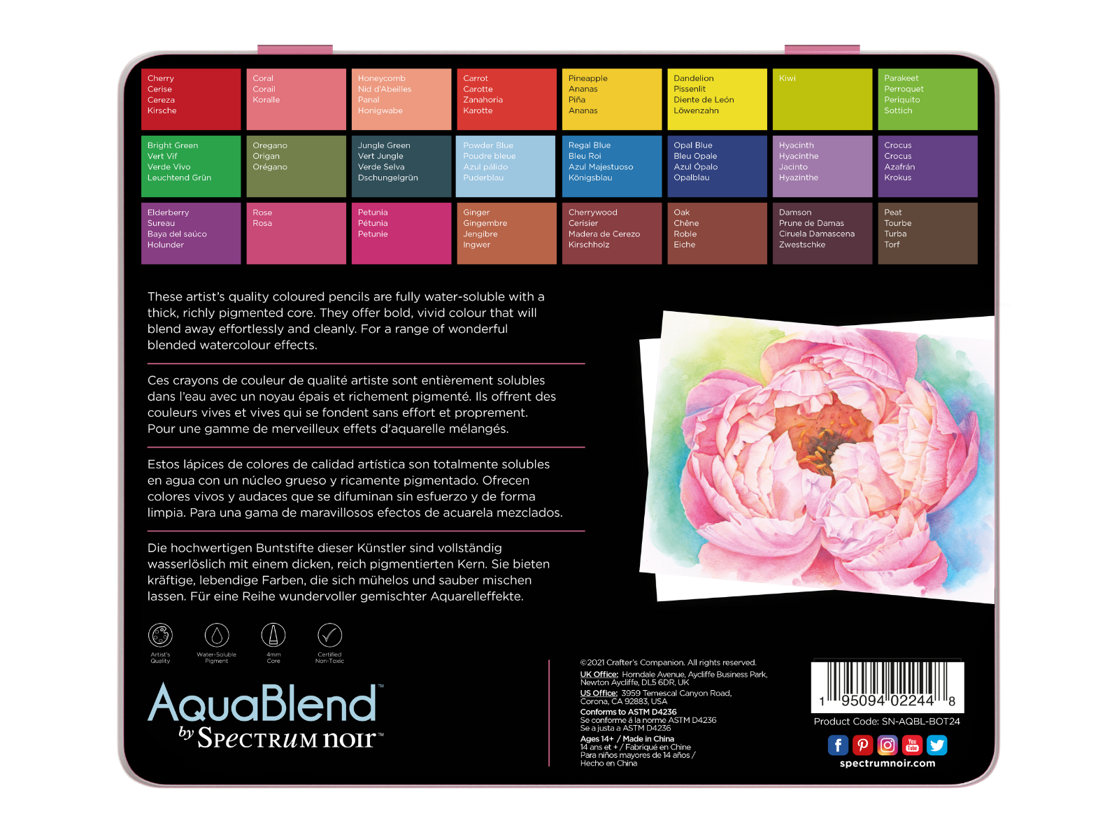 Botanical Aquablend Watercolour Pencil Set - 24 Pack - Spectrum Noir