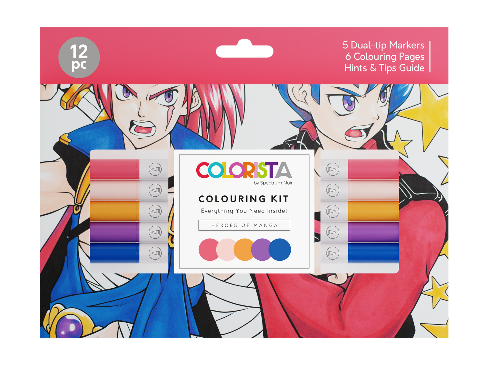 Heroes of Manga Colouring Kit with Pens and Pages - Colorista