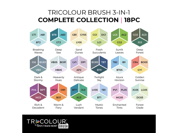 Tri-Colour Brush Marker Set - 18 Pack - Spectrum Noir