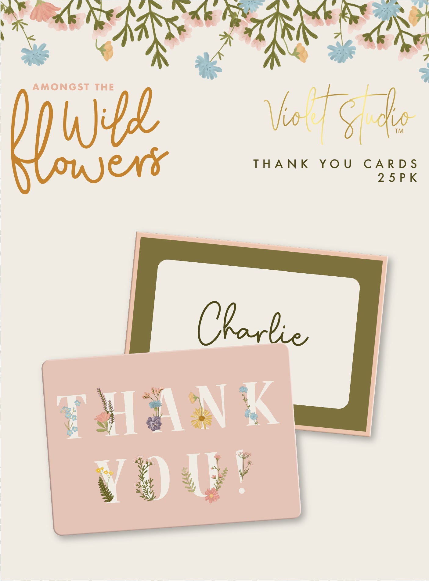 Violet Studio - Thankyou Cards - Amongst The Wildflowers - 25pk