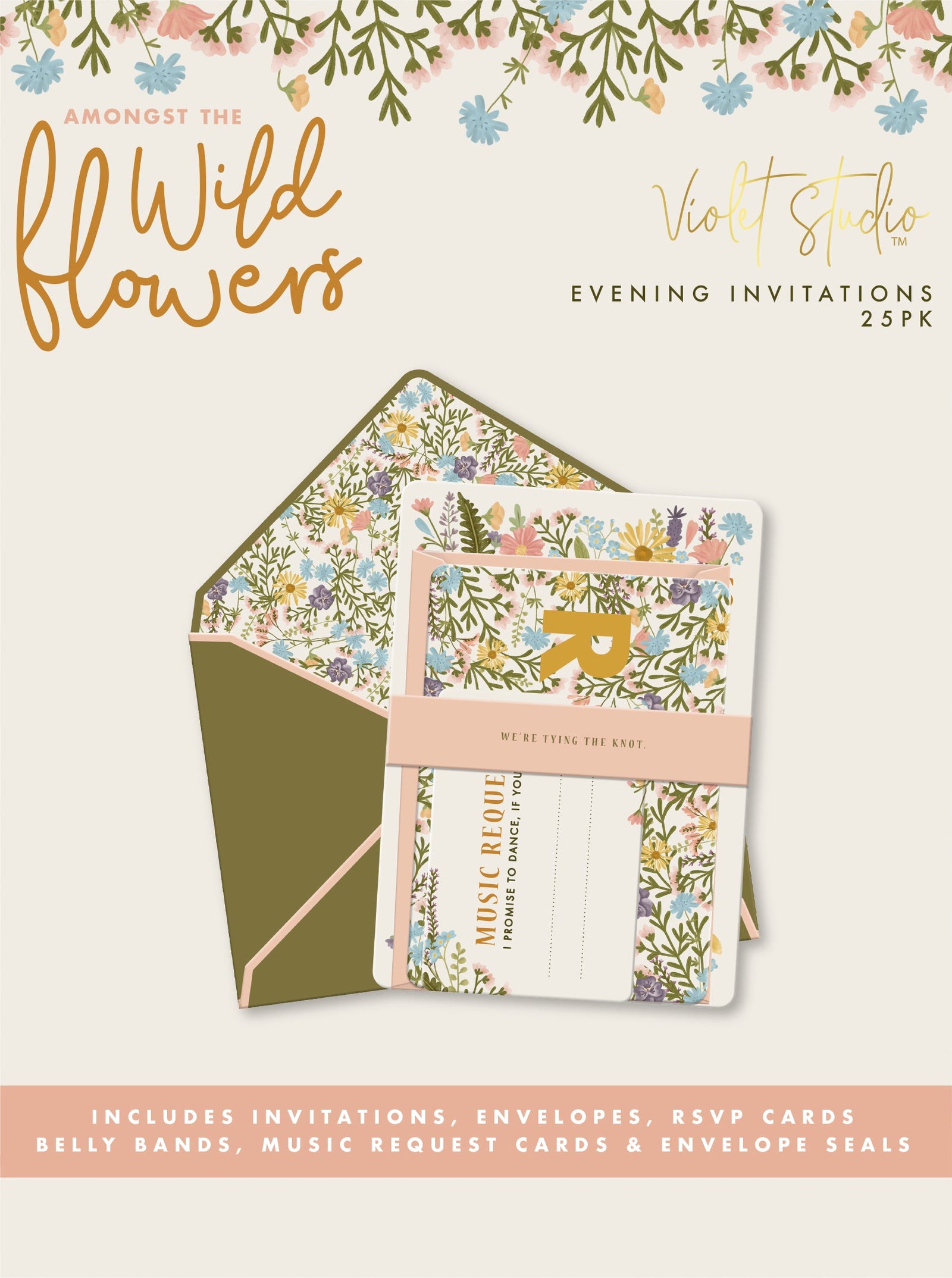 Violet Studio - Evening Invitations - Amongst The Wildflowers -  25pk