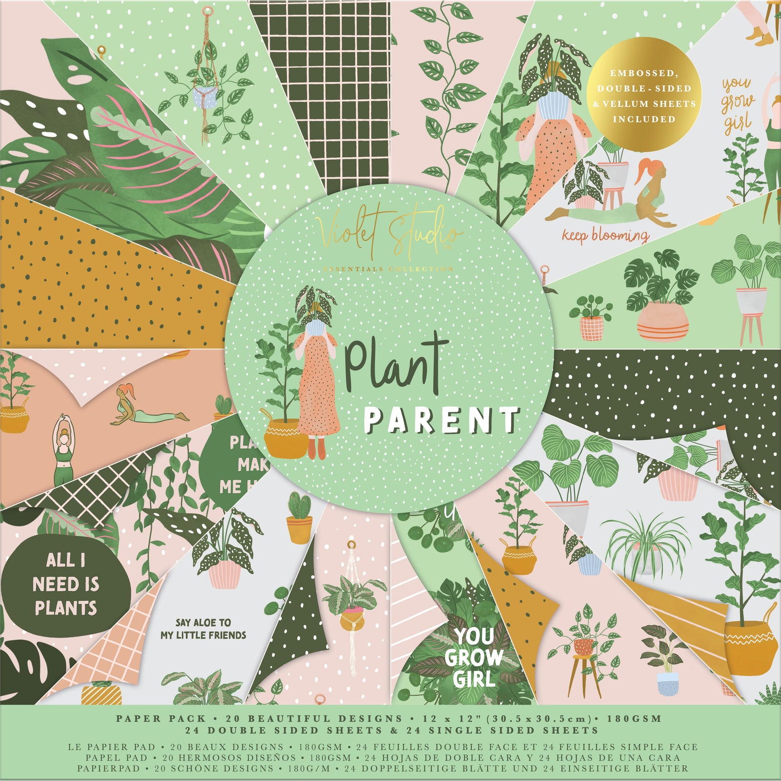 Violet Studios 12x12" Premium Paper Pack -  Plant Parent - 48pk