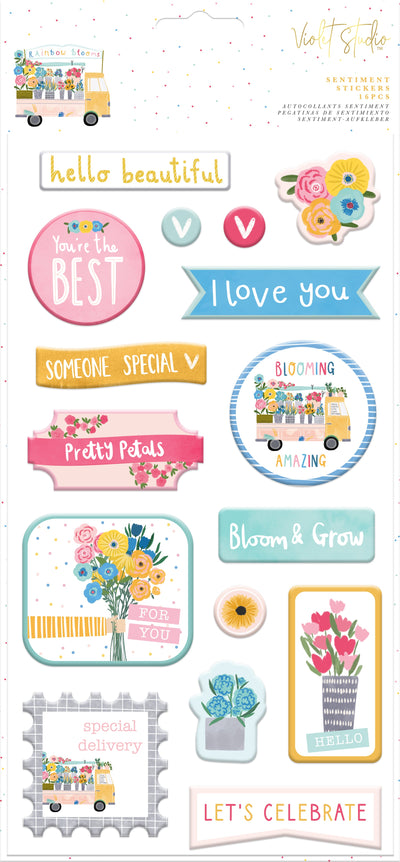 Violet Studios Sentiment Stickers - Rainbow Blooms
