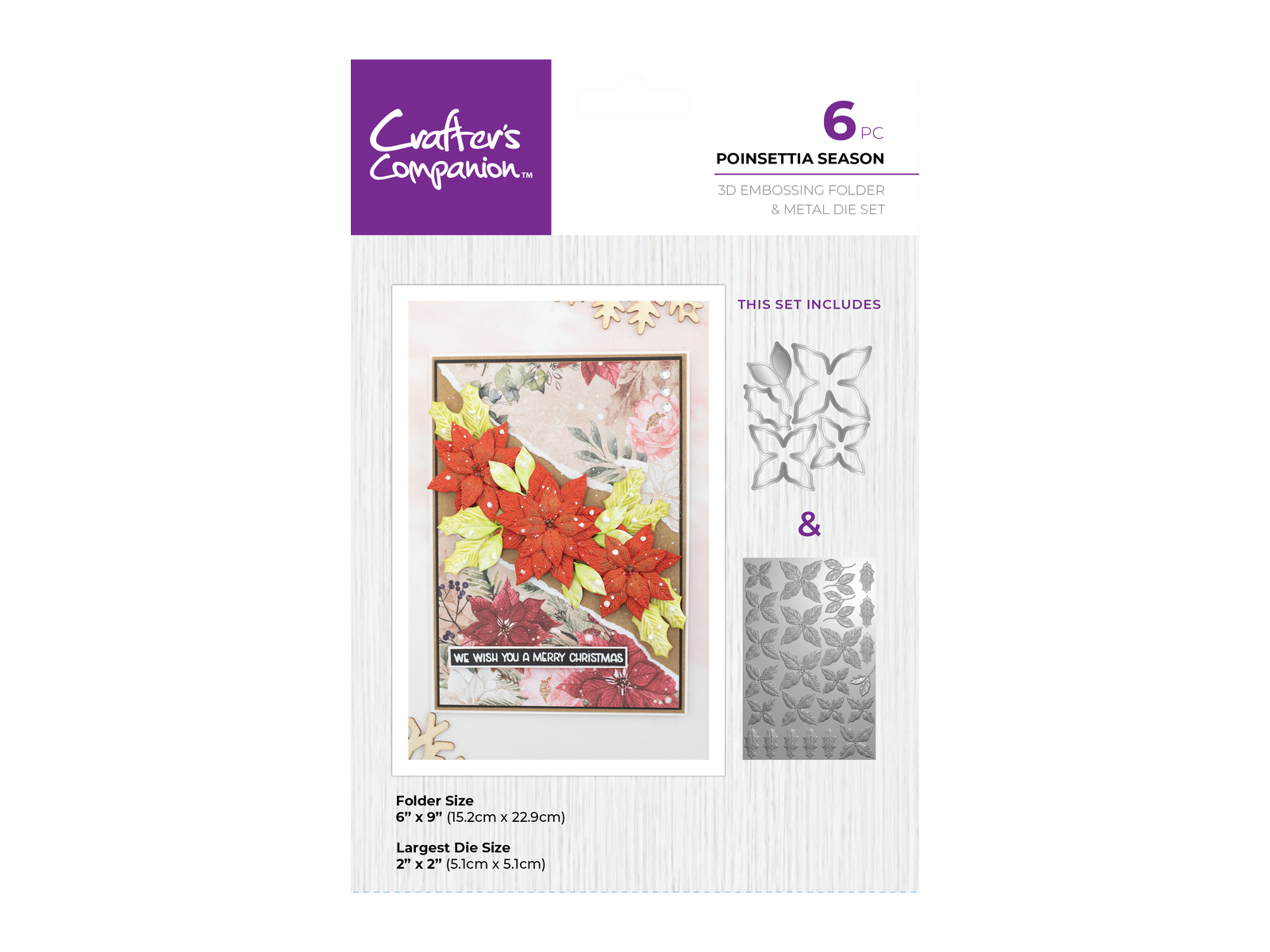 Crafters Companion 6” x 9” 3D Folder & Metal Die - Poinsettia Season