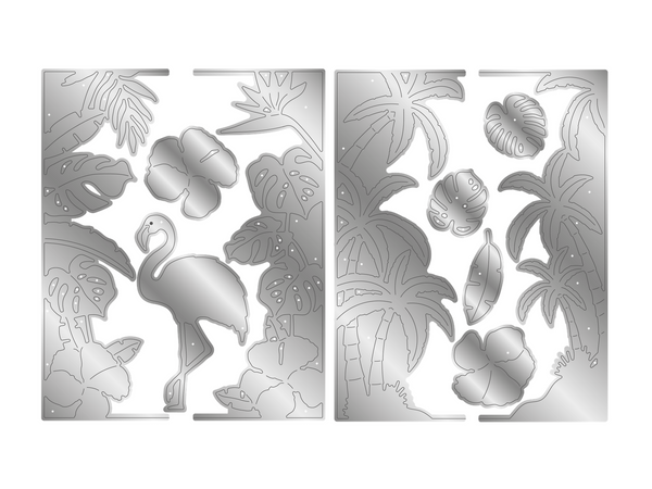 Flamazing Flamingos Metal Dies with Stencil 11 piece - Tropical Scene